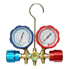Манометрический коллектор DSZH WK-536G (R22/134/404/410, 2-х вентильный; манометры 68мм, латунный корпус со смотровым стеклом), фото 