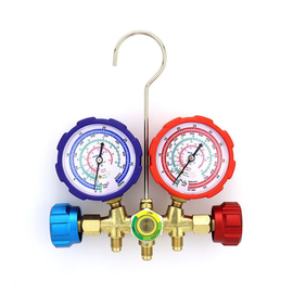 Манометрический коллектор DSZH WK-536G (R22/134/404/407/410, 2-х вентильный; манометры 68мм, латунный корпус со смотровым стеклом), фото 