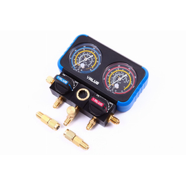 Манометрический коллектор Value VRM2-B-0401 (R22, R134A, R410A, R407C; 2-х вентильный; 3 шланга 150см, переходники с R-410A / R-22; упак. кейс), фото 