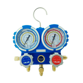 Манометрический коллектор Value VMG-2-R410A-B-02  (R22, R134a, R410a, R407C; 2-х вентильный; 3 шланга 120 см; манометры 68 мм; упак. блистер), фото 