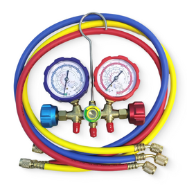 Манометрическая станция DSZH WK-536G-R410A (R22/134/404/407/410, 2-х вентильная; латунный корпус, шланги 0.9м до 55 Bar, 5/16"), фото 
