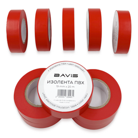 Изолента ПВХ (10 шт) BAVIS 19мм х 20м красная, фото 