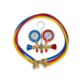 Манометрическая станция HONGSEN HS-536G-410 (R22/134/404/410, 2-х вентильная; шланги 0.9м-1/4х5/16"SAE до 55 Bar; латунный корпус со смотровым стеклом), фото 