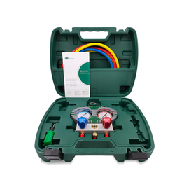 Манометрическая станция HONGSEN HS-S60-101-A (R22/134/404/407; 2-х вент; шланги 1.5м-1/4"SAE до 41 Bar; отвертка; манометры 80мм, кейс), фото 