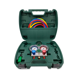 Манометрическая станция HONGSEN HS-S60-102-A (R32/410; 2-х вент; шланги 1.5м-1/4х5/16"SAE до 55 Bar; отвертка; манометры 80мм, кейс), фото 