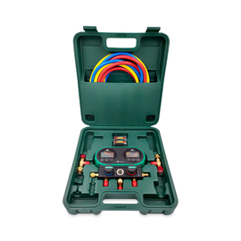 Цифровая манометрическая 2х вентильная станция HONGSEN HS-DVS60-101A (3 шланга 1.5м-1/4"SAE до 55Bar; 2 вентиля с нажимом на ниппель гайка 5/16", штуцер 1/4" SAE), фото 