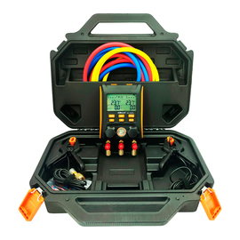 Цифровой манометрический 2х вентильный  коллектор Elitech MS-1000S (2 датчика WTP-1, 3 шланга 1,5м до 55bar, 2 адаптера, кейс), фото 