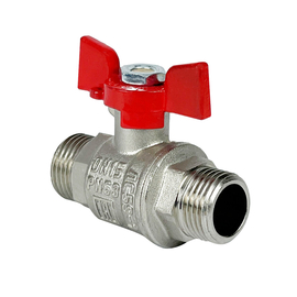 Кран шаровой N/P59 для ВОДЫ 1/2" НР/НР ручка-бабочка, латунный НИКЕЛИР-Й VALFEX 11Б27фт1М, фото 