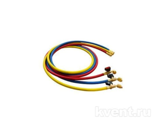 Заправочные шланги с вентилями FavorCool - M-360RYB-B, 3шт по 1.5м, 1/4" SAE, до 41 бар, фото 