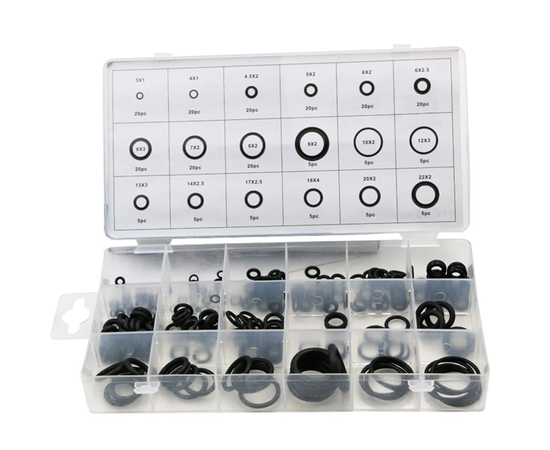 Набор уплотнительных колец для автокондиционеров FC-225P (225шт, 18 типоразмеров, резина HNBR, цвет черный, в кейсе), фото 