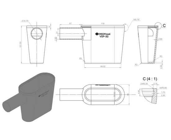 Сифон с гидромеханическим затвором PROFcool VSP-32 с двумя обратными клапанами, фото , изображение 7