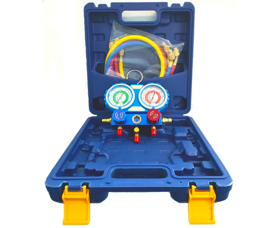 Манометрическая станция FavorCool-R136G-C (R22/134/407/410, 2-х вентильная; шланги 90см до 55 Bar, 5/16"(R410A), упак. кейс), фото , изображение 2