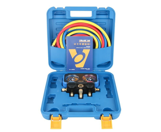 Манометрический коллектор Value VRM2-B-0501(R22/ 134/ 404/ 407; 2-х вентильный; 3 шланга 150см; упак. кейс), фото , изображение 3