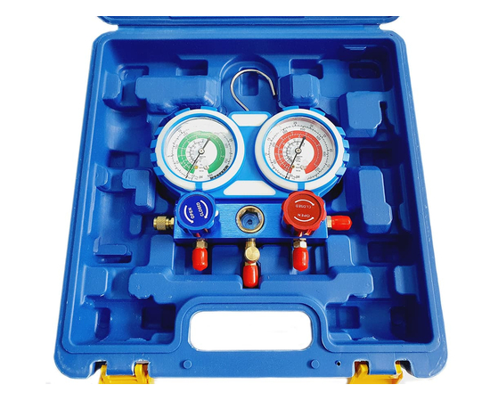 Манометрическая станция FavorCool-R136G-B (R22/134/407/410, 2-х вентильная; шланги 90см до 55 Bar, 5/16"(R410A), упак. кейс), фото , изображение 2