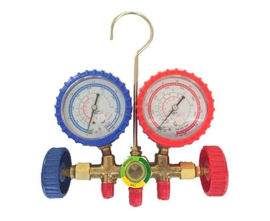 Манометрический коллектор DSZH CT-536G (R22/134/404/407/410, 2-х вентильный; манометры 68мм, латунный корпус со смотровым стеклом), фото , изображение 4