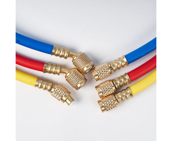 Заправочные шланги DSZH-372-RYB-H-R32/410A набор 3шт по 1.8м, 1/4"-5/16" SAE, до 55 Bar, фото , изображение 2