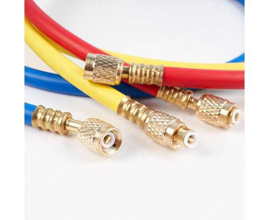 Заправочные шланги DSZH-360-RYB-H-R32/410A набор 3шт по 1.5м, 1/4"-5/16" SAE, до 55 Bar, фото , изображение 2