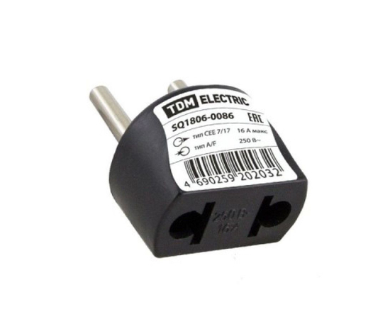 Переходник (тип С1-В - тип A/F) круглый 16A 250В черный TDM, фото 