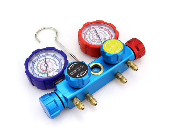 Манометрический коллектор DSZH CT-436G (R22/134/404/410, 4-х вентильный; манометры 68мм, алюминиевый корпус со смотровым стеклом), фото , изображение 3