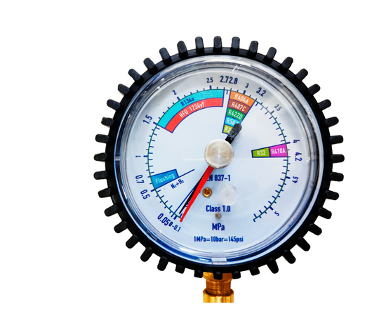 Манометрический коллектор под азот HS-NG50 (50 bar, 80 мм) с вентилем и шлангом 1/4"SAE, фото , изображение 4