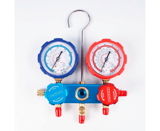 Манометрическая станция DSZH CT-336G-R410A (R32/134/407/410, 2-х вентильная, алюминиевый корпус, шланги 0.9м до 55 Bar, 5/16"), фото , изображение 2