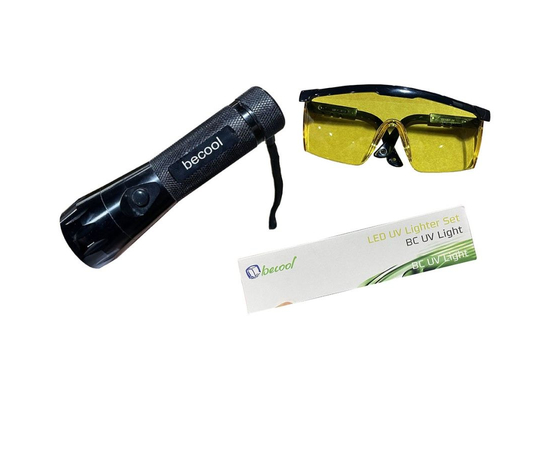 UV набор для поиска утечек Becool BC-UV Light (фонарик + очки), фото 