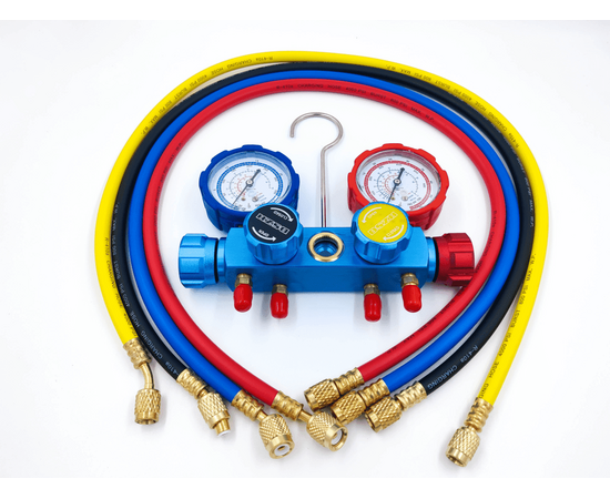 Манометрическая станция DSZH CT-836G-R410A (R22/134/404/410, 4-х вентильный, шланги 90см 4шт.), фото 