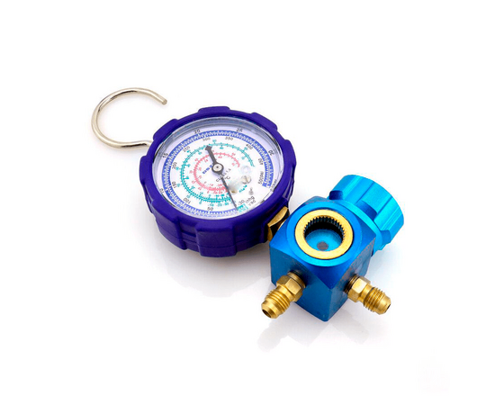 Манометрический коллектор DSZH WK-468GL со смотровым стеклом (R22/32/134/410; 1 вентильный, с мановакуумметром, без шлангов), фото , изображение 2