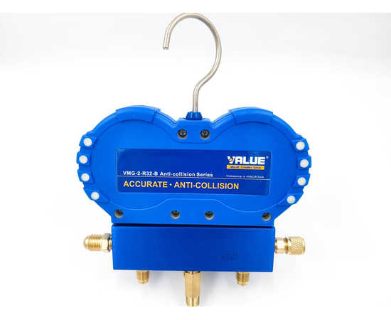 Манометрический коллектор Value VMG-2-R32-B-03 (R32, R134A, R410A, R407C; 2-х вентильный; без шлангов; манометры 68 мм; упак. блистер), фото , изображение 5