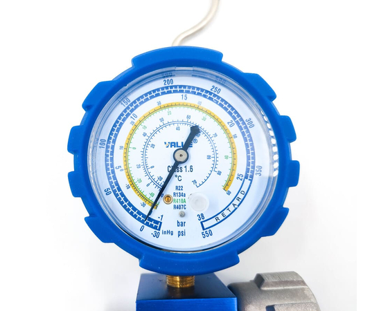 Манометрический коллектор Value VMG-1-S-L (R22, R134a, R407C, 410А; 1 вентильный, смотровое стекло, манометр низкого давления 68мм; без шлангов), фото , изображение 2