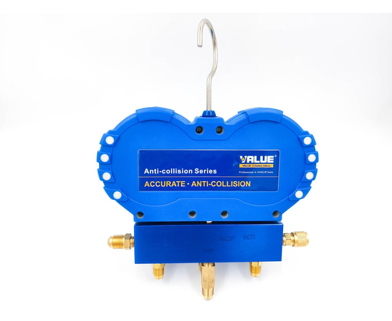 Манометрический коллектор Value VMG-2-R410A-03  (R22, R134a, R410a, R407C; 2-х вентильный; 3 шланга 120 см; манометры 80 мм; упак. блистер), фото , изображение 3