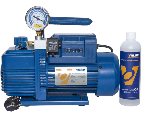 Вакуумный насос Value VI-140SV (1ст., 100 л/мин, 20 Па, 8.6 кг, вакуумметр, соленоидный вентиль), фото , изображение 2