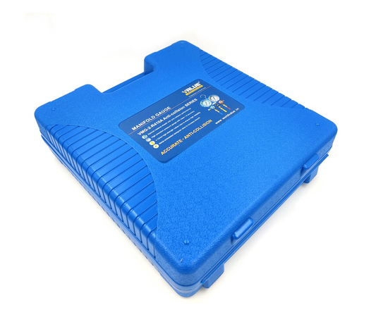 Манометрический коллектор VALUE VMG-2-R410A-02 (R410,407,134,22) 2-х вентильный, в кейсе, 3 шланга 120 см, 2 адаптера R410 x R 22, манометры 80 мм, фото , изображение 9