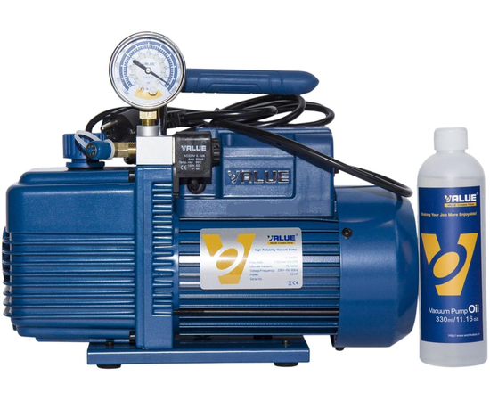 Вакуумный насос Value VI-240SV (2ст; 100 л/мин; 2 Па; 10.5 кг, вакуумметр, соленоидный вентиль), фото , изображение 2