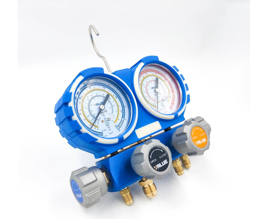 Манометрический коллектор Value VMG-4-R22 (R22, R134A, R404A, R407C; 4-х вентильный; 4 шланга 120 см; манометры 80 мм; упак. кейс), фото , изображение 6