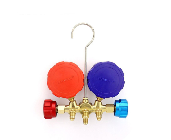 Манометрический коллектор DSZH WK-536G (R22/134/404/410, 2-х вентильный; манометры 68мм, латунный корпус со смотровым стеклом), фото , изображение 3