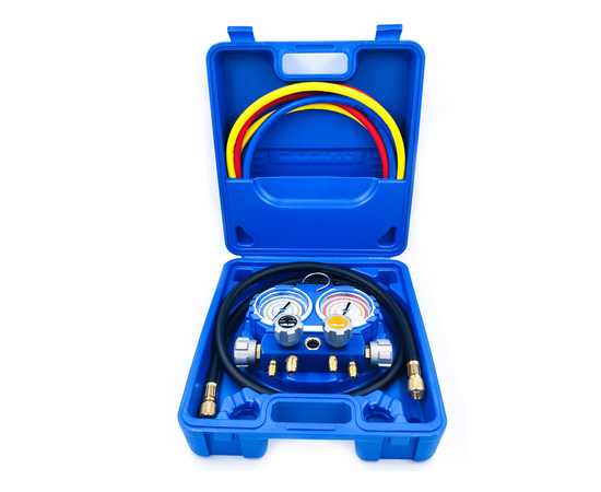 Манометрический коллектор Value VMG-4-R22 (R22, R134A, R404A, R407C; 4-х вентильный; 4 шланга 120 см; манометры 80 мм; упак. кейс), фото 