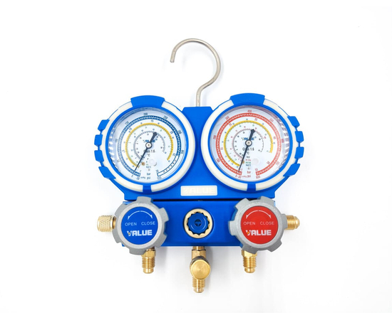 Манометрический коллектор Value VMG-2-R32-B-03 (R32, R134A, R410A, R407C; 2-х вентильный; без шлангов; манометры 68 мм; упак. блистер), фото 