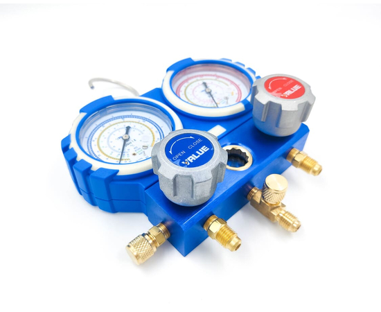 Манометрический коллектор Value VMG-2-R22-B-03 (R22, R134A, R404A, R407C; 2-х вентильный; без шлангов; манометры 68 мм; упак. блистер), фото , изображение 4