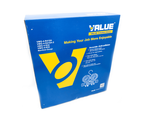 Манометрический коллектор Value VMG-4-R22 (R22, R134A, R404A, R407C; 4-х вентильный; 4 шланга 120 см; манометры 80 мм; упак. кейс), фото , изображение 9