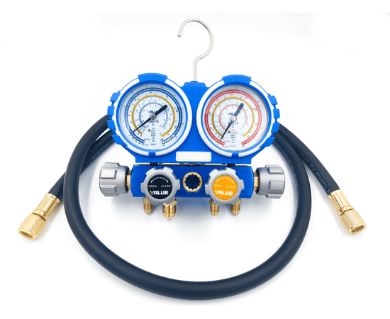 Манометрический коллектор Value VMG-4-R22 (R22, R134A, R404A, R407C; 4-х вентильный; 4 шланга 120 см; манометры 80 мм; упак. кейс), фото , изображение 4