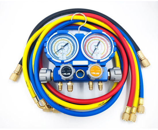 Манометрический коллектор Value VMG-4-R22 (R22, R134A, R404A, R407C; 4-х вентильный; 4 шланга 120 см; манометры 80 мм; упак. кейс), фото , изображение 5