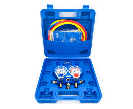 Манометрический коллектор Value VMG-2-R22-B (R22, R134a, R404A, R407C; 2-х вентильный; 3 шланга 120 см; манометры 68 мм; упак. кейс), фото 