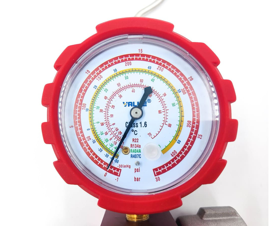 Манометрический коллектор Value VMG-1-S-H (R22, R134a, R404A, R407C; 1 вентильный, смотровое стекло, манометр высокого давления 68мм; без шлангов), фото , изображение 2