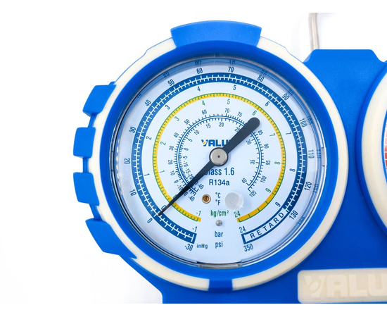 Манометрический коллектор VALUE VMG-2-R134A (2-х вентильный; 3 шланга 120 см; вентили быстросъемные, манометры 80 мм; упак. кейс), фото , изображение 5