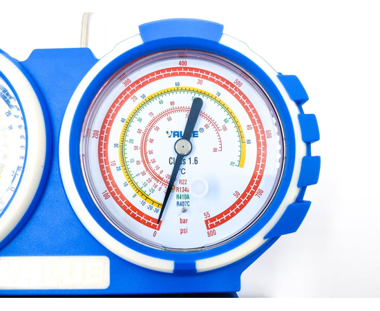 Манометрический коллектор Value VMG-2-R410A-B-03 (R22, R134a, R410a, R407C; 2-х вентильный; без шлангов; манометры 68 мм; упак. блистер), фото , изображение 3