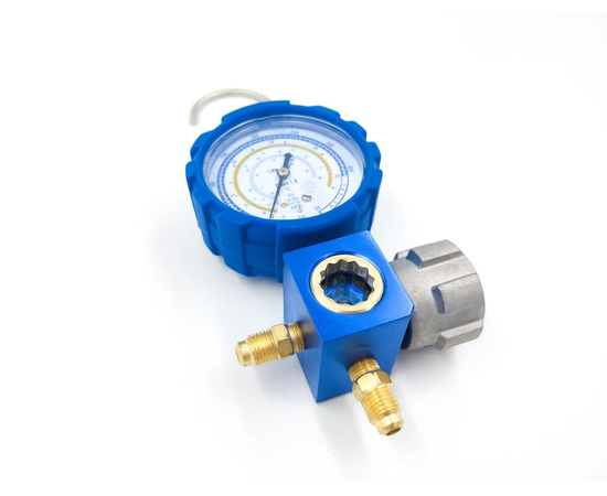 Манометрический коллектор Value VMG-1-S-L (R22, R134a, R407C, 410А; 1 вентильный, смотровое стекло, манометр низкого давления 68мм; без шлангов), фото , изображение 3