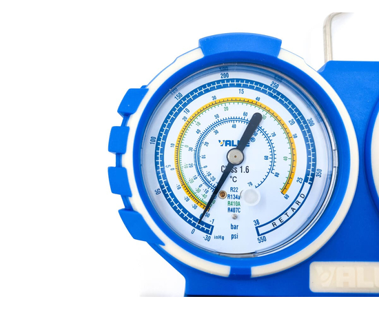 Манометрический коллектор Value VMG-2-R410A-B-03 (R22, R134a, R410a, R407C; 2-х вентильный; без шлангов; манометры 68 мм; упак. блистер), фото , изображение 2