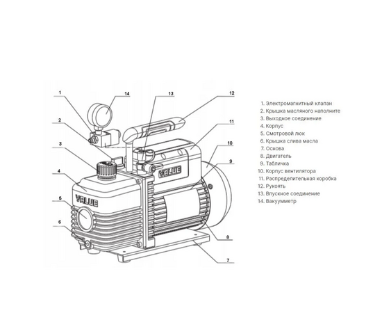 Вакуумный насос Value VI-220SV (2ст; 51 л/мин; 2 Па; 8.6 кг, вакуумметр, соленоидный вентиль), фото , изображение 3