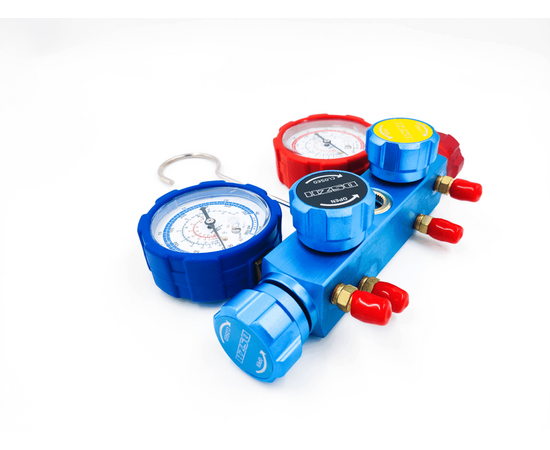 Манометрический коллектор DSZH CT-MC836G-R410A (R22/134/404/410, 4-х вентильный, шланги 90см 4шт. в кейсе), фото , изображение 5